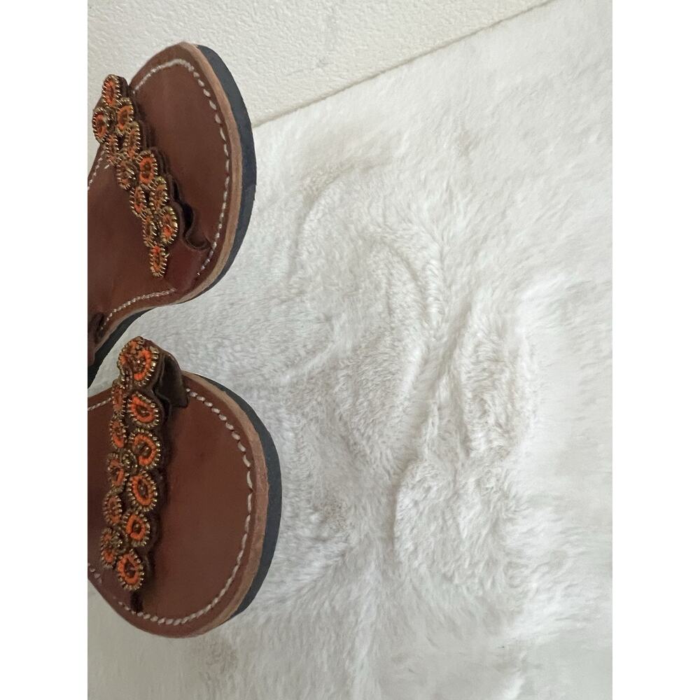 African Beaded Leather Sandals Womens EU Size 39 USA 8.5 - Picture 5 of 7